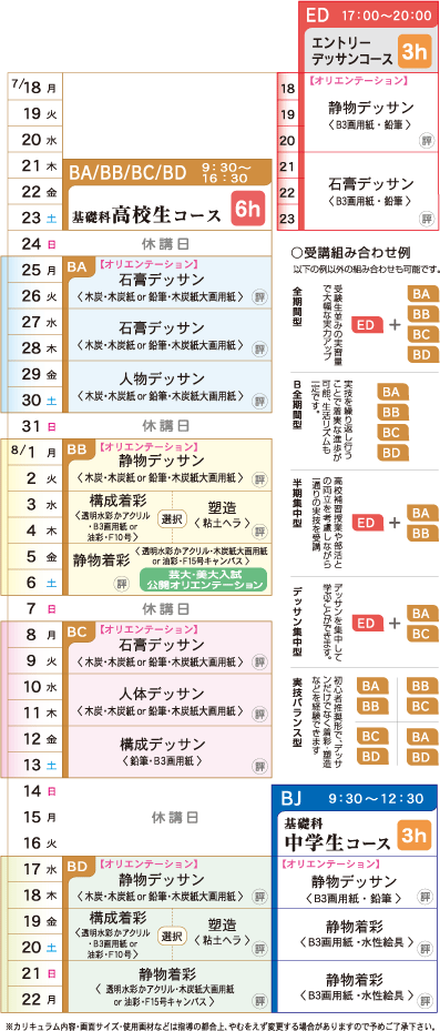 千葉県・芸大美大受験・美術予備校 ふなばし美術学院 夏期講習会 基礎科