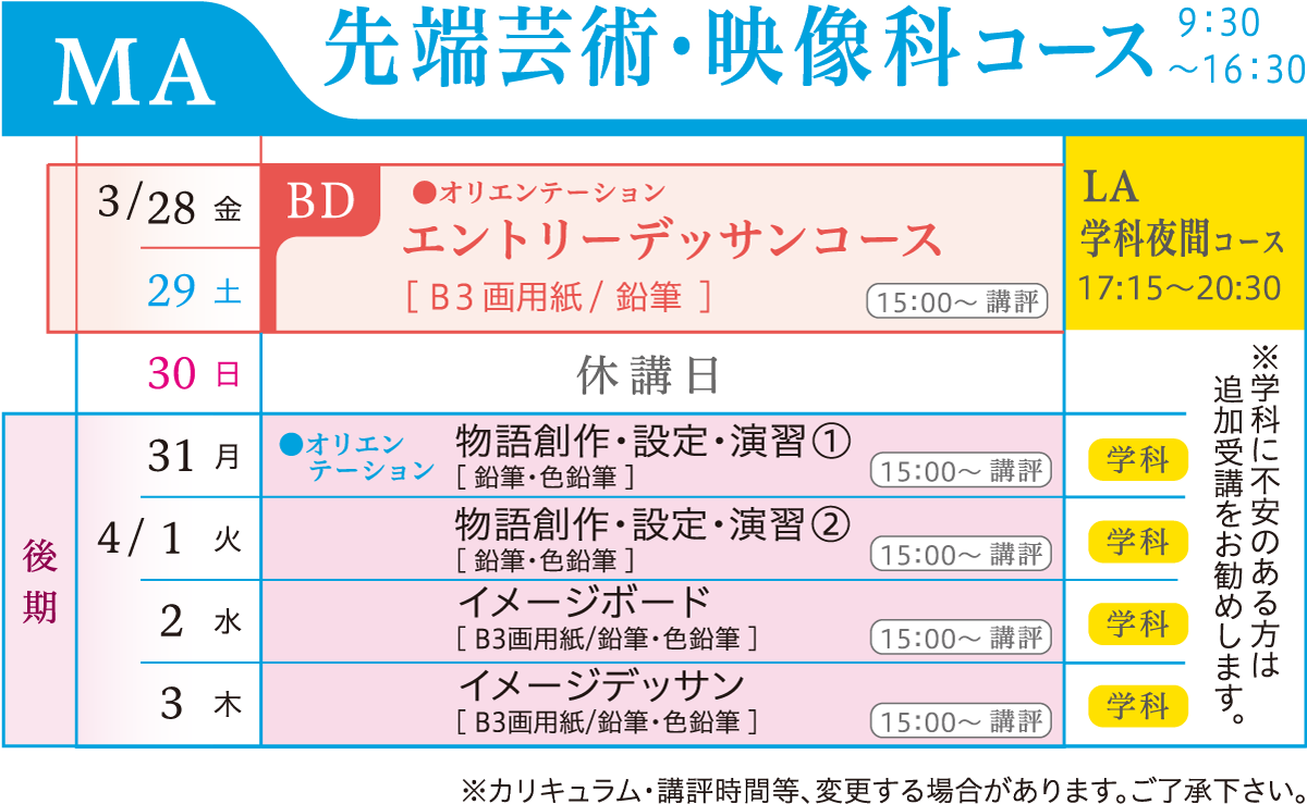 先端芸術・映像科カリキュラム