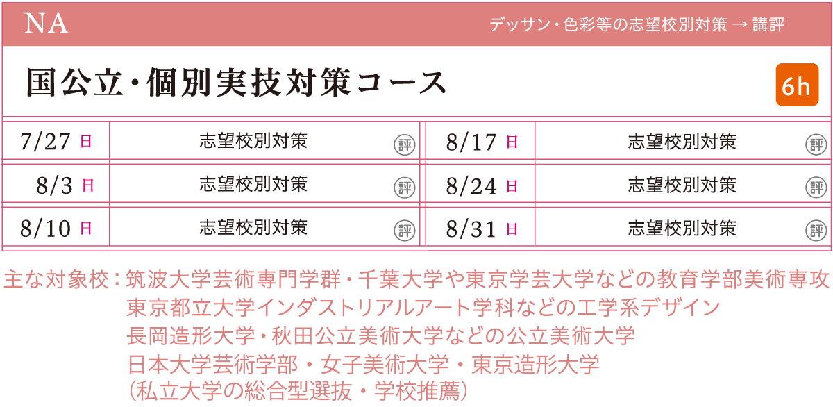 国公立•個別実技対策コース カリキュラム