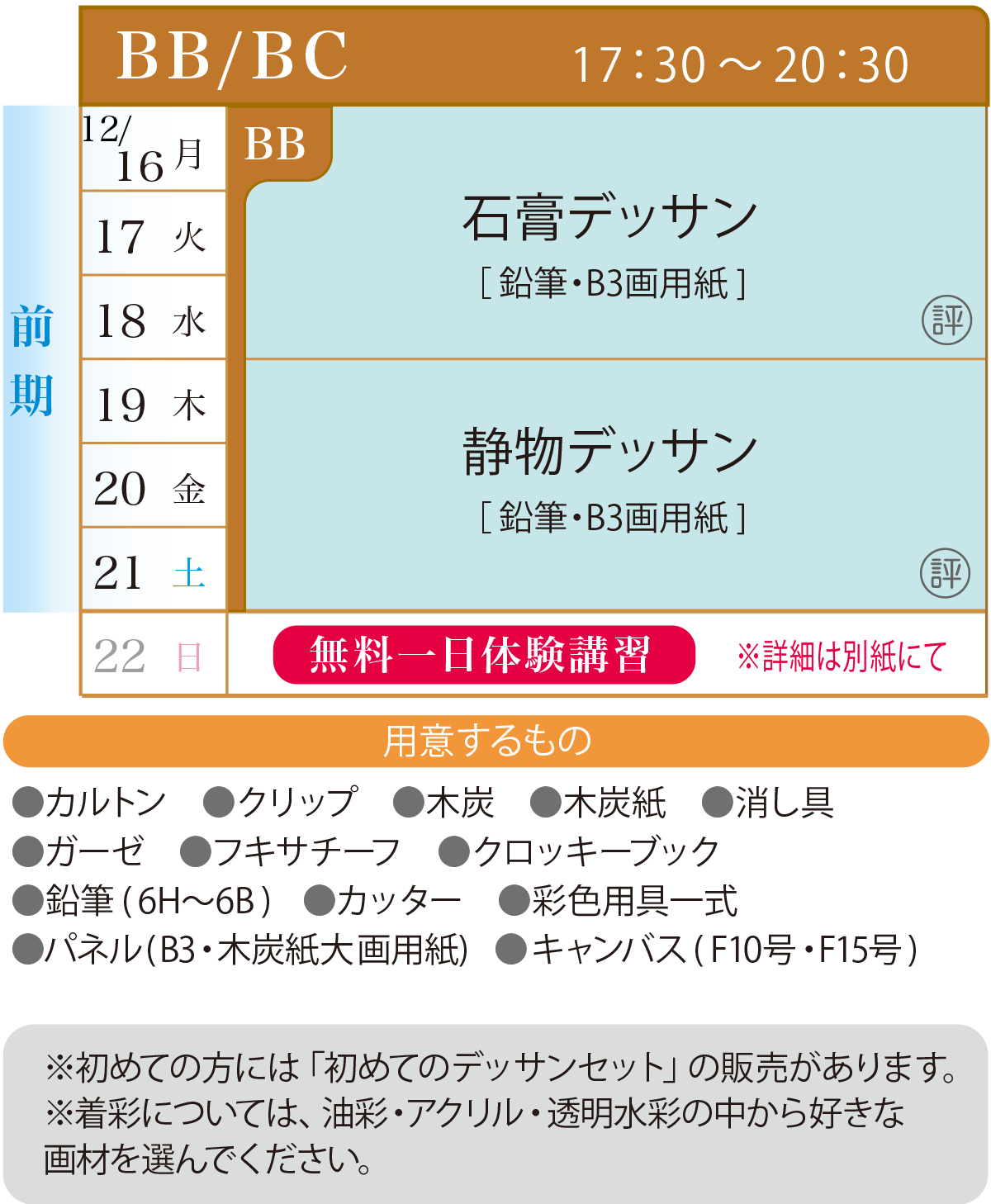 エントリーデッサンコース カリキュラム