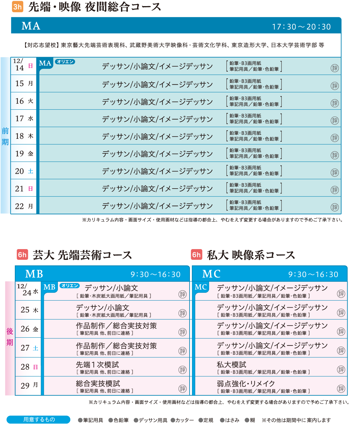 先端芸術・映像科 カリキュラム