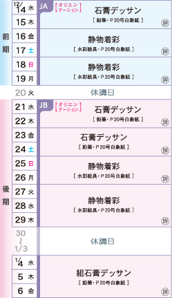 JA/JB芸大日本画科コースカリキュラム