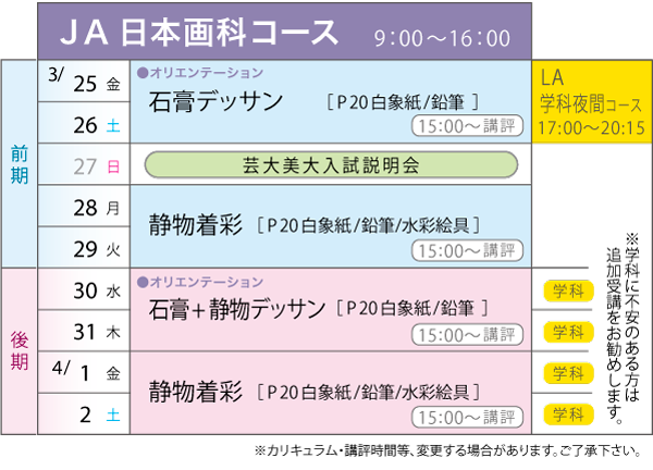 日本画科カリキュラム