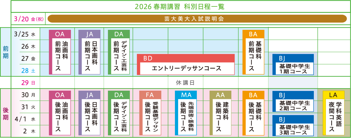 春期講習会日程一覧