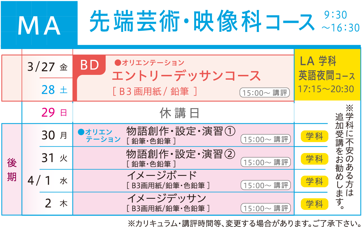 先端芸術・映像科カリキュラム