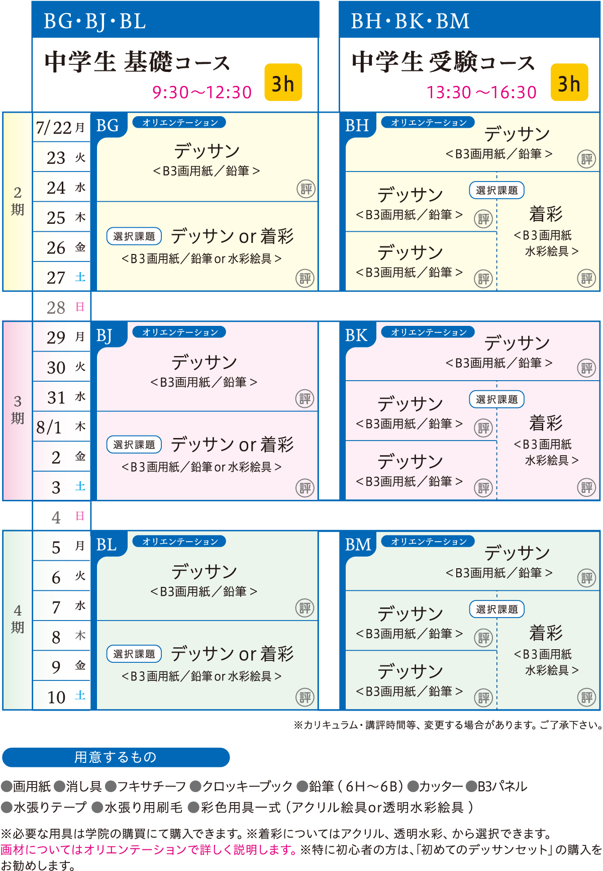 基礎科 中学生コース カリキュラム