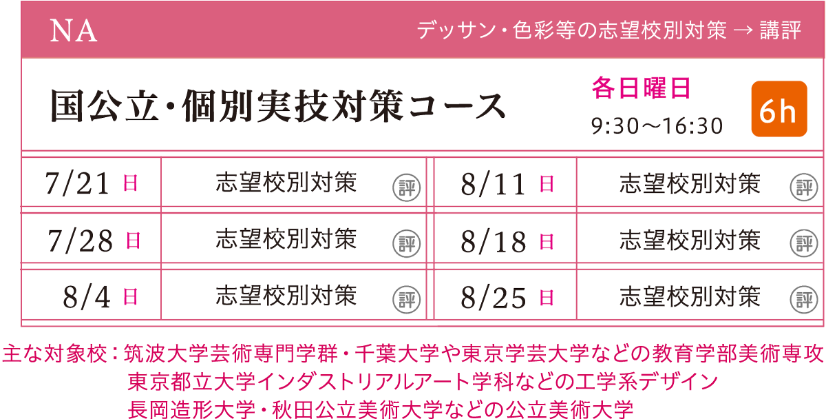 国公立•個別実技対策コース カリキュラム